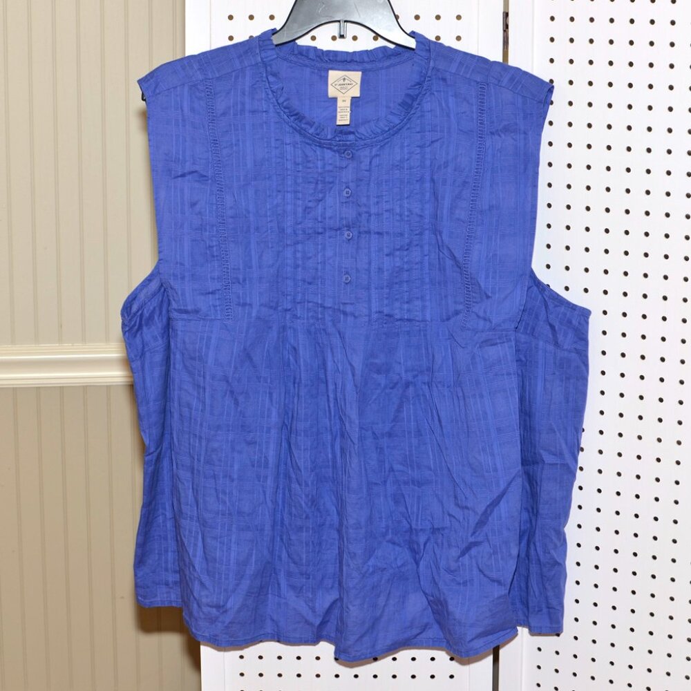 Plus Size 3X St. John's Bay Cobalt Blue Sleeveless Ruffle Pleat Cotton Tank Top